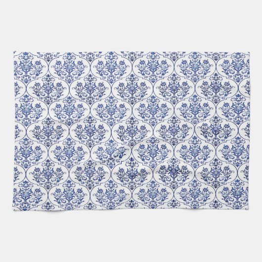 Flourish Damask Pattern - blauw Theedoek (Horizontaal)
