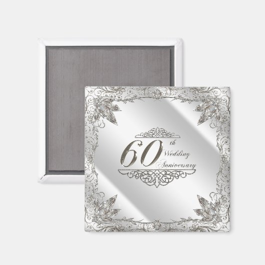 Flourish Diamond 60th Wedding Jubileum Magnet Magneet (Voorkant / Achterkant)