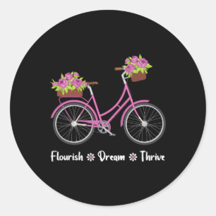 Flourish Dream Thrive Floral Bike Fiets Subtle 8 Ronde Sticker