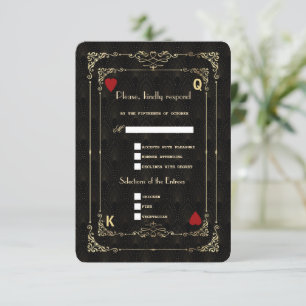 Flourish Gold Black Art Deco Vegas Poker Wedding RSVP Kaartje