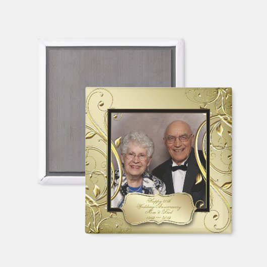 Flourish Gold Black Jubileum 50th Wedding Magneet (Voorkant / Achterkant)