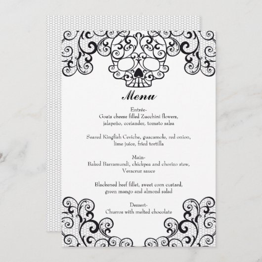 Flourish menu de mariage de crâne 5x7 de (Devant / Derrière)
