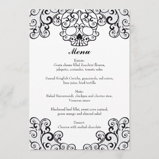 Flourish menu de mariage de crâne 5x7 de (Devant)