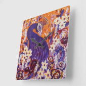 Flourish Peacock Floral Vierkante Klok (Hoek)