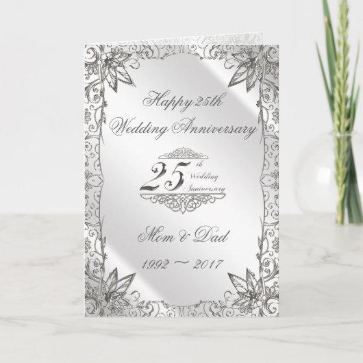Flourish Silver 25th Wedding Anniversary Kaart (Voorkant)