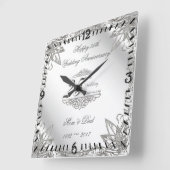 Flourish Silver 25th Wedding Jubileum Clock Vierkante Klok (Hoek)