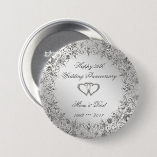 Flourish Silver 25th Wedding Jubileum Ronde Button 7,6 Cm