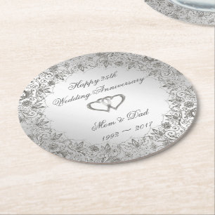 Flourish Silver 25th Wedding Jubileum Ronde Kartonnen Onderzetter