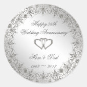 Flourish Silver 25th Wedding Jubileum Ronde Sticker (Voorkant)