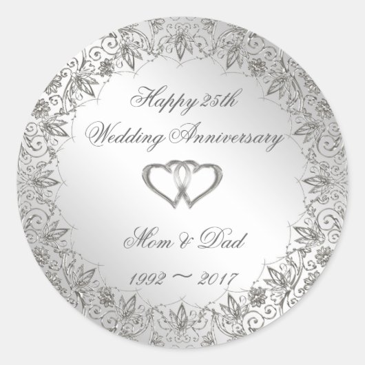 Flourish Silver 25th Wedding Jubileum Ronde Sticker (Voorkant)