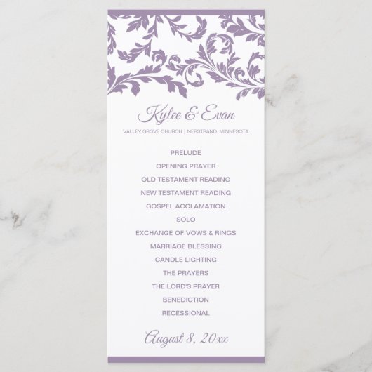 Flourish Wedding Program | Lavendel Paarse Programma (Voorkant)