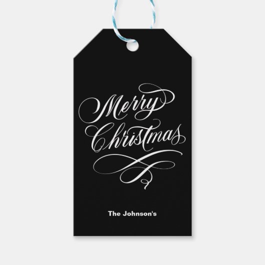 "Flourned Calligraphy Merry KerstBlack Cadeaulabel (Voorkant)