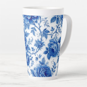 Flow Blauwe Bloemen Rozen Pioenrozen Kobaltblauw W Latte Mok