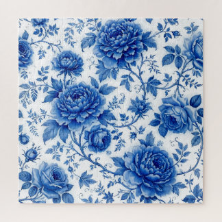 Flow Blauwe Bloemen Rozen Pioenrozen Kobaltblauw W Legpuzzel