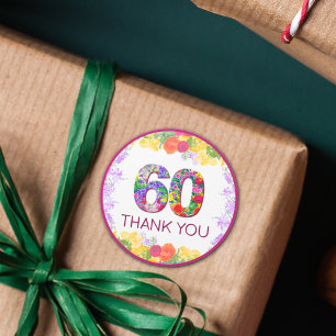Flower 60e anniversaire merci autocollants 60 ans