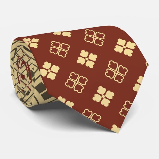 Flower and Diamond Pattern Gold Red Stropdas (Opgerold)
