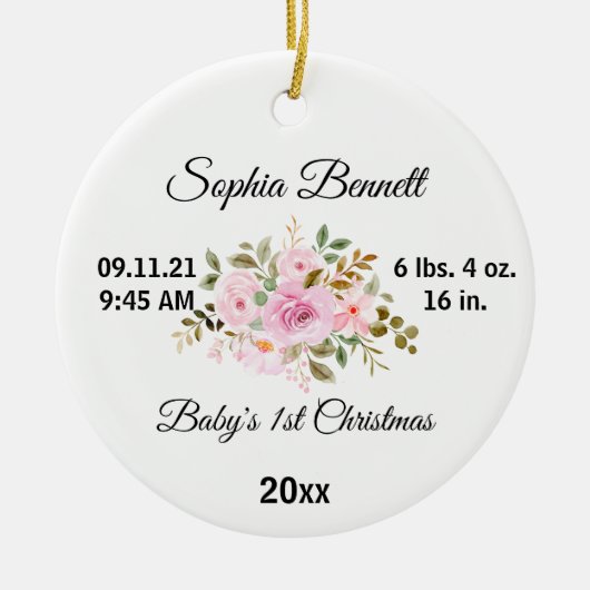 Flower Baby's Eerste Kerstmis & Aangepaste Geboort Keramisch Ornament (Voorkant)