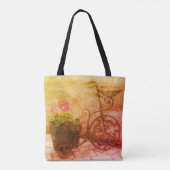Flower Bicycle Art Vintage verontrust Draagtas (Achterkant)