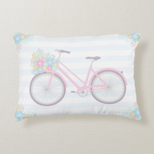 Flower Bicycle Cute Pastel Cozy Pillow Accent Kussen (Voorkant)