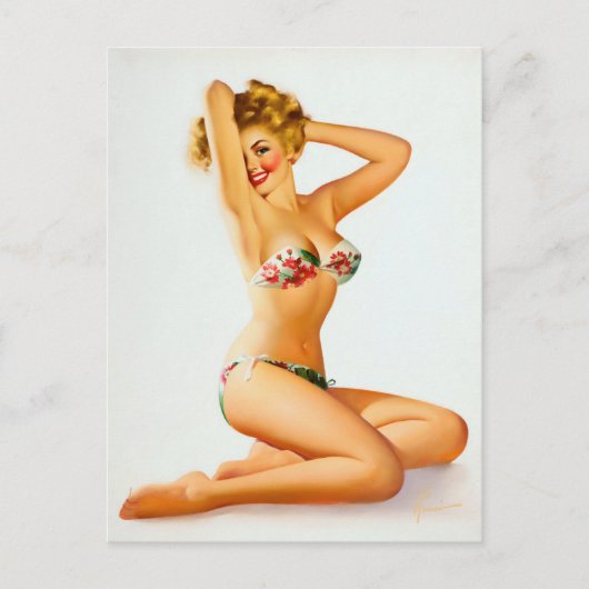 Flower bikini pin up briefkaart (Voorkant)