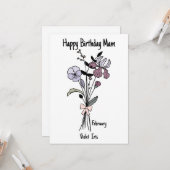 Flower Birthday Kaart voor Mam (Voorkant / Achterkant in situ)