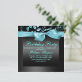 Flower Blue & Black Party Invitation d'anniversair (Debout devant)