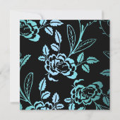 Flower Blue & Black Party Invitation d'anniversair (Dos)