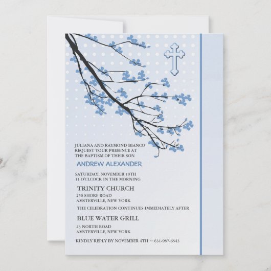 Flower Blue Branches Invitation (Devant)