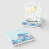 Flower  blue coaster stenen onderzetter (Zijkant)