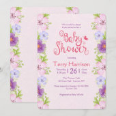 Flower Border Roze Baby shower Uitnodiging (Voorkant / Achterkant)