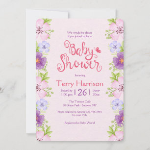 Flower Border Roze Baby shower Uitnodiging