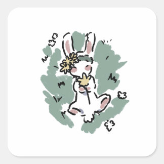Flower Bunny  Vierkante Sticker