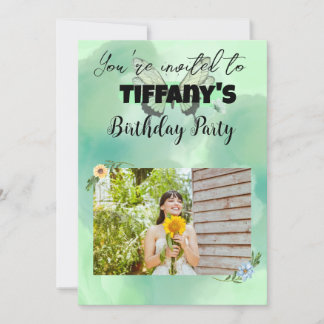 Flower & Butterfly voeg uw foto Uitnodiging toe