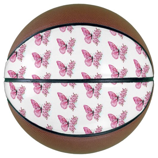 Flower Butterfly with Pink Sakura Basketbal (Voorkant)