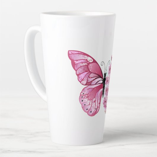 Flower Butterfly with Pink Sakura Latte Mok (Linkerhoek)