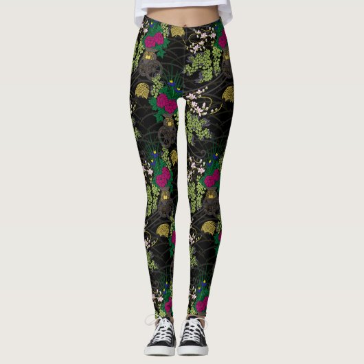 Flower Carriage Pattern Japanese classic Leggings (Voorkant)