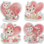 Flower Cat en Heart Custom-Cut Vinyl Sticker (Voorkant)