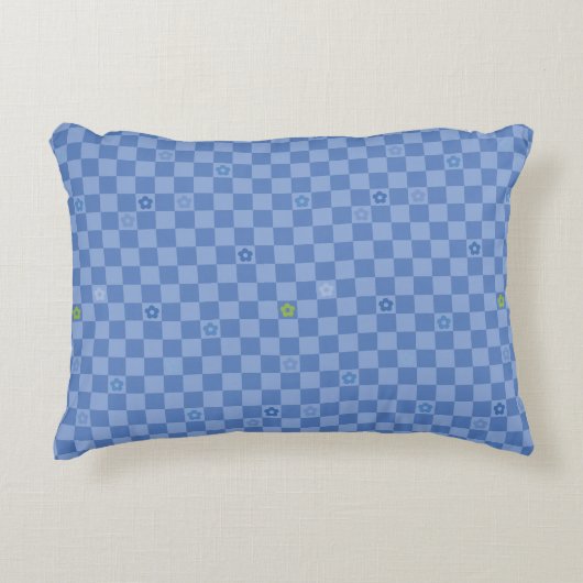 Flower Checkered Pattern No. 01 - Light Blue Accent Kussen (Voorkant)