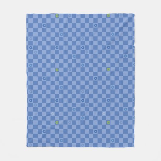 Flower Checkered Pattern No. 01 - Light Blue Fleece Deken (Voorkant)