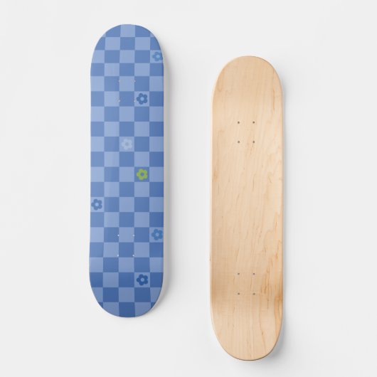 Flower Checkered Pattern No. 01 - Light Blue Skateboard (Voorkant)
