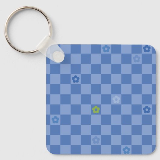 Flower Checkered Pattern No. 01 - Light Blue Sleutelhanger (Voorkant)