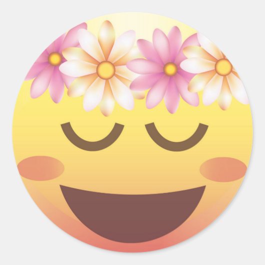 Flower Crown Happy Calm Emoji Face Sticker (Voorkant)