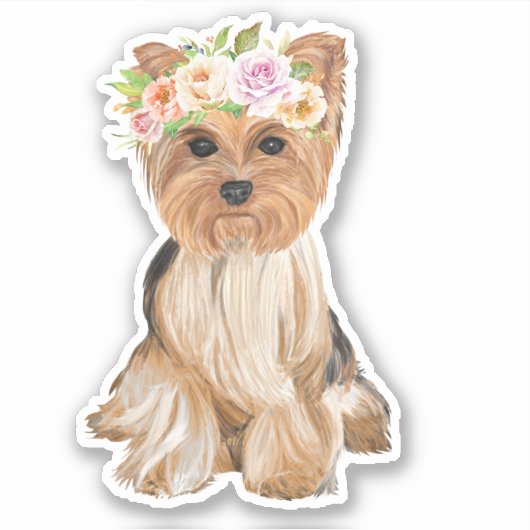 Flower Crown Yorkie Sticker (Voorkant)