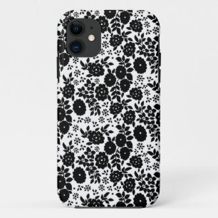 Flower Daisy Zwart Patroon iPhone 11 Hoesje