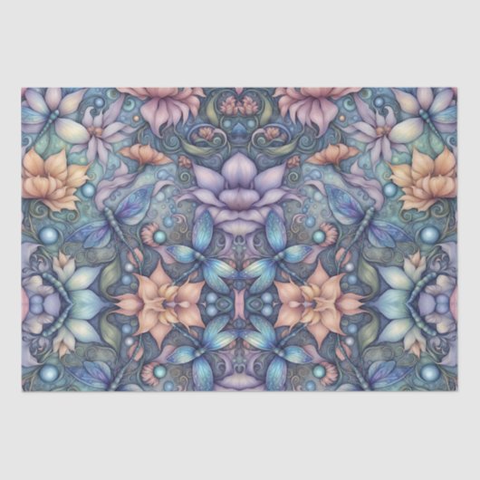 FLower Damask Blue Gold Tissuepapier (Voorkant)