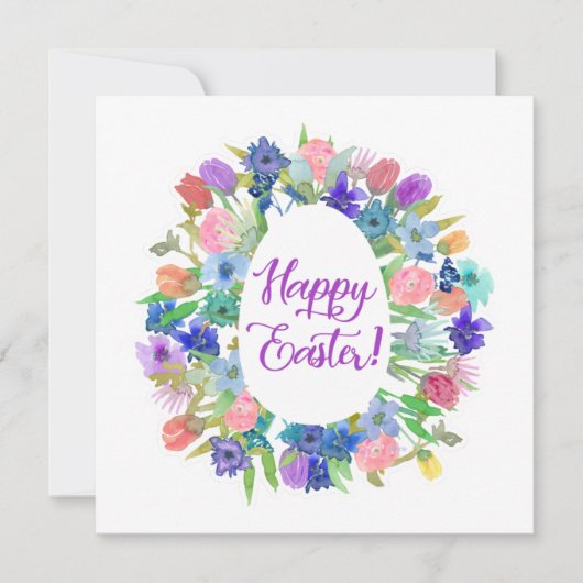 Flower Egg Shaped Wreath Happy Easter Kaart (Voorkant)