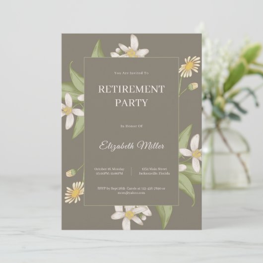 Flower Elegant Script Pensioenfeest Kaart (Staand voorkant)