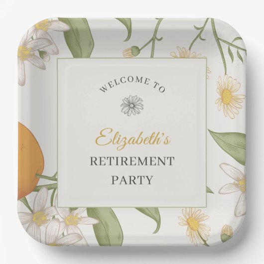 Flower Elegant Script Pensioenfeest Papieren Bordje (Voorkant)