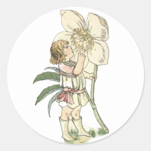 Flower Fairy tuinders gevouwen Note Kaart Ronde Sticker