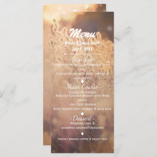 Flower Field Rustic Mariage campagnard Menu (Devant / Derrière)